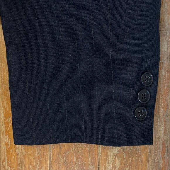 Vintage Mens Suit Set Size 46L Blazer 40x32 Pants 70s Navy Blue Pinstripe Jacket - Picture 4 of 10